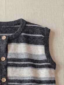 JIANHU Autumn/Winter Striped Knit Vest, Women's Comfortable Fuzzy Sweater Vest, Button Front, Casual Layering Fall - Dark Gray - View 7