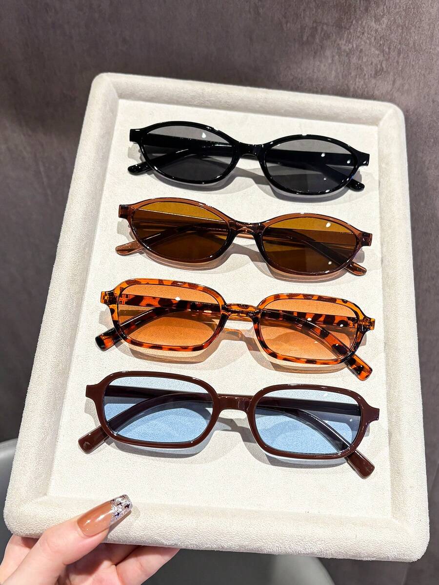 4pcs Unisex Leopard Print Fashion Glasses, Square Plastic Frame, Casual Daily Wear, Matching, Street, Beach, Party, Hiking, High Quality, Gift Set - 4pcs Black Gray Leopard Print Tea Coffee Blue - View 1