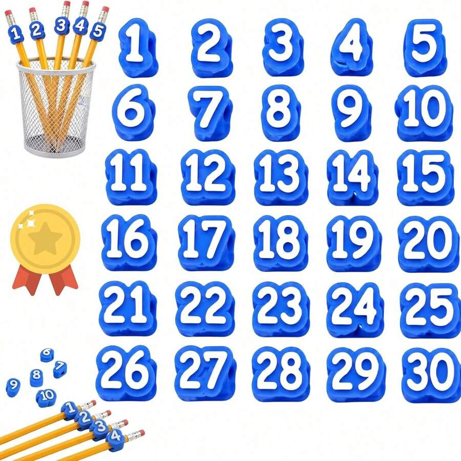 Numbered Pencil Toppers, 10/20/30/50pcs Number Pencil Toppers, 3D Printed Reusable Classroom Pencil Labels For Teachers, Pencils Tracking Markers For Supply Stations And School Organization