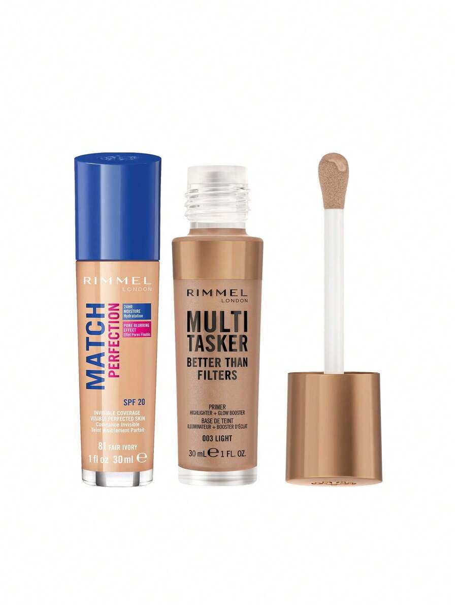 Rimmel 【組合組】Match Perfection 粉底液 Fair Ivory 81 Cool 30ml + Multi-Tasker Better Than Filters 光澤提亮高光亮采 & 抗老妝前乳 003 Light 30ml - 081 淺象牙色 冷色調+003 淺色調 - 查看 1