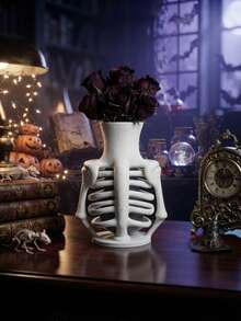 3D Printed Skeleton Vase Gothic Ribcage Desk Organizer White Bone Statue Tabletop Craft Halloween Home Decor - Multicolor - View 2