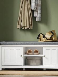 SoBuy | Shoe Bench With Cushion | Entryway Storage Cabinet With 2 Doors | Hallway Organizer In Particleboard | 105*35*43 Cm | Load Capacity 249 Kg - 白色 - 查看 7