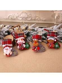 1pc Christmas Stocking Long Sock Burlap Tableware Holder Tableware Bag Santa Claus Snowman Reindeer Christmas Long Pants Christmas Party Table Decoration Fireplace Christmas Tree Hanging Decoration Home Decor - Multicolor - View 4