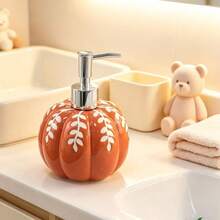 Halloween Thanksgiving Pumpkin Soap Dispenser, Orange Ceramic Liquid Hand Soap Bottle, Refillable Pump Head Lotion Container, Farmhouse Style Autumn Decor, Suitable For Bathroom Kitchen Bedroom Countertop - Multicolor - View 2