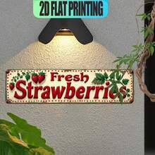 2D Flat, 1pc Vintage "Fresh Strawberry Logo" Metal Wall Decor Sign - Rustic Distressed Sign With Weathered Garden Casual Text. Wall-Mounted, Suitable For Home, Office, Cafe, Outdoor (Random Style) - A - View 6