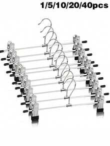 1/5/10/20/40pcs Galvanized Pants Clips Multi-Functional Storage Home Stainless Steel Pants Rack Non-Slip No-Trace Clothes Hanger - Silver - View 12