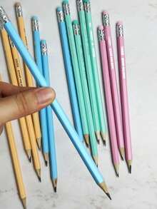 12pcs/Box Random Fresh Style Black HB Pencils With Eraser + 1pc Random Pencil Sharpener, Student Learning & Exam Pencil Set, Back To School Stationery Supplies - Multicolor - View 3