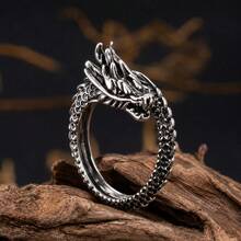 Silver Dragon Ring Punk Adjustable Gothic Vintage - Plateado - Ver 5
