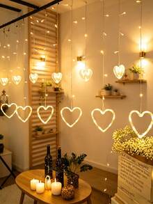 1 Peça Luz de Cortina em Forma de Coração com LED, Luzes de Fio em Forma de Coração de Fada, Lâmpada Suspensa de Atmosfera Romântica, Adequada para Quarto, Sala de Estar, Feriados, Festas e Decoração do Dia dos Namorados, Decoração de Feriados, Iluminação Romântica, Iluminação Onírica, Estrutura de Plástico, Design Leve, Decoração Suspensa, Iluminação de Atmosfera, Presente Romântico, Decoração de Festa - Cortina luminosa em formato de coração - Visão 2