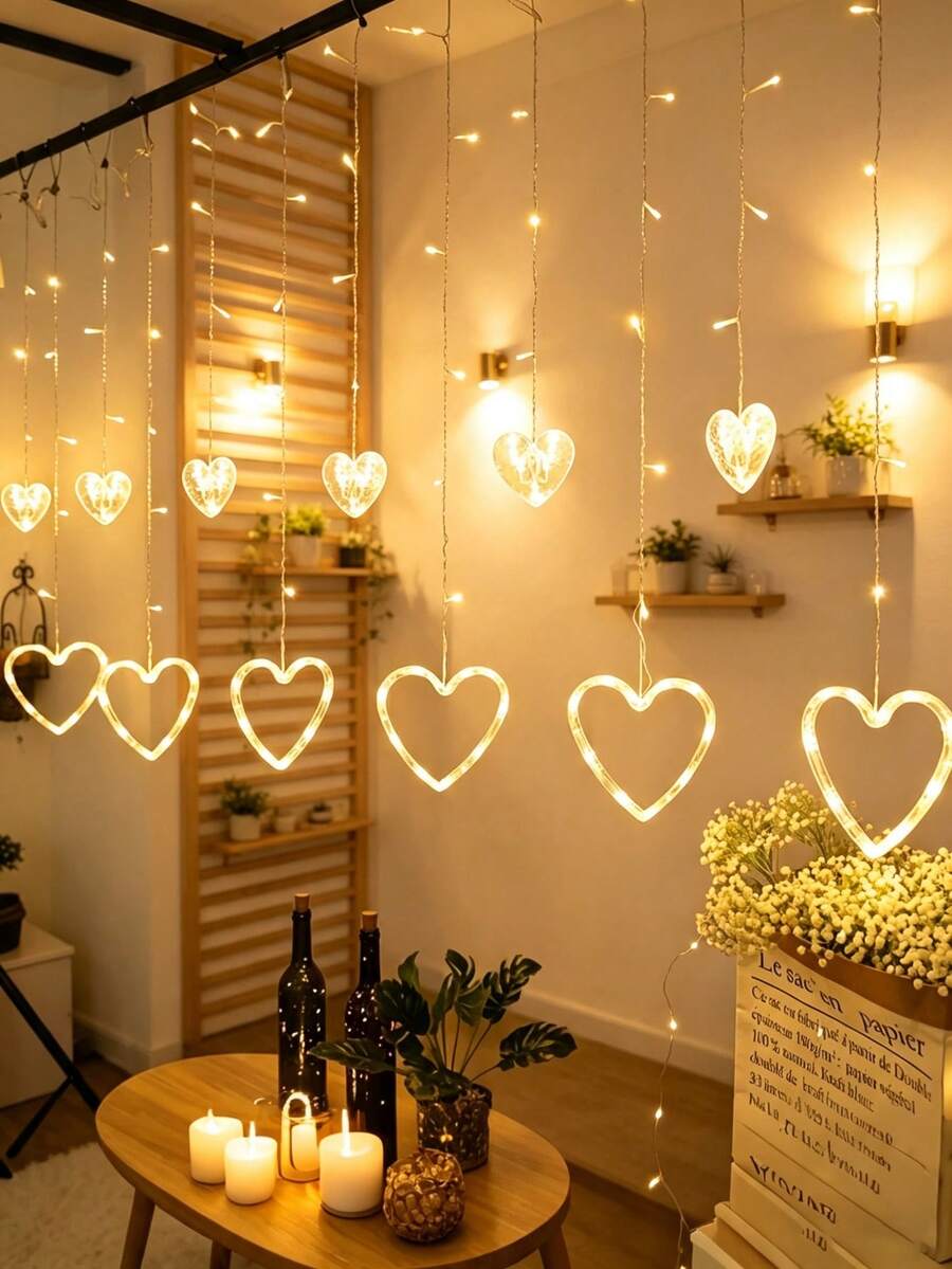 1 Peça Luz de Cortina em Forma de Coração com LED, Luzes de Fio em Forma de Coração de Fada, Lâmpada Suspensa de Atmosfera Romântica, Adequada para Quarto, Sala de Estar, Feriados, Festas e Decoração do Dia dos Namorados, Decoração de Feriados, Iluminação Romântica, Iluminação Onírica, Estrutura de Plástico, Design Leve, Decoração Suspensa, Iluminação de Atmosfera, Presente Romântico, Decoração de Festa