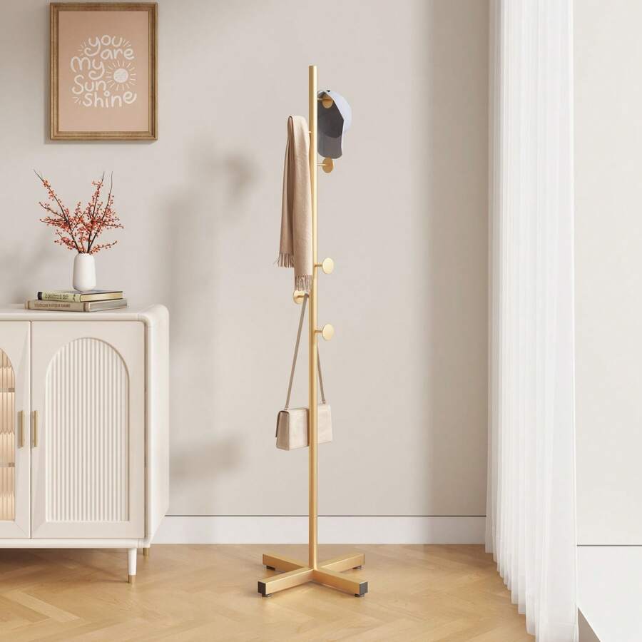 1 pièce Support de cintre portable au sol avec un design unique, pour la chambre ou la maison. Décorations, décorations d'automne, décorations de fête, décorations de chambre, décorations de maison, décorations d'automne, décorations de chambre à coucher - Style gâteau rond + support doré (base croix) - Voir 1