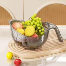 1pc Multifunctional Colander With Handle, 2-In-1 Design, Can Be Used As Vegetable Washing Basket, Rice Washing Basket, Strainer And Fruit Bowl, Suitable For Kitchen Sink, Also Suitable For Washing Rice, Preparing Salad And Draining Noodles - Clear - View 5