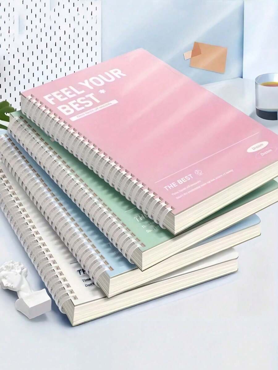 4pcs/Set A5 Size Spiral Coil Notebook (60/120 Pages Optional) 7mm College Ruled Inner Pages Thick Cardboard Cover 6 Colors Student Learning Notes/Diary Writing/Office Supplies Coil Notebook Large Capacity Minimalist Fashion Colorful Notebook Suitable For Students, Working Women, Home Office Summer/Autumn Stationery Gift, Random Color - A - View 1