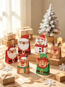 4pcs/1pc Christmas Gift Bag Set - Featuring Santa Claus, Snowman, Reindeer And Elf Patterns; Suitable For Christmas Party Gift Wrapping, Winter Theme Event Party Favors, Christmas Dinner Souvenirs, Etc. - One Size Fits All - View 5
