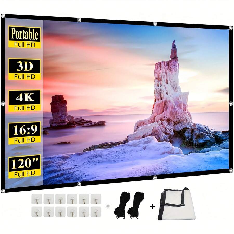 4K Projection Home Theater Screen | Full HD 3D 16:9 Dual-Sided Projection Screen, Projection Screen, Suitable For Indoor And Outdoor Use, Wall Installation, Hanging Option, Multiple Specifications Available, Perfect For Backyard Movie Nights - View 1