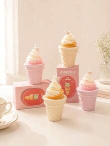 Ice Cream Cone Gift Box Candle, Coffee Brown, Pink, Long-Lasting Fragrance, Smokeless And Non-Flammable, Birthday Gift, Wedding Decor Style, Room Bedroom Decoration, Back To School Season, Halloween, Christmas - Multiple Styles - View 2