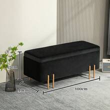 Banco tipo sofá, banco tapizado con almacenamiento, banco con cajón, tela, metal, madera de caucho, espuma, verde, 100 x 40 x 42 cm On-Site - Negro + Madera - Ver 3