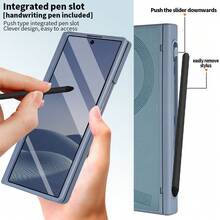 VIETAO Casing Ponsel dengan Engsel Pena Terintegrasi, Kompatibel dengan Galaxy Fold8 Fold7 Fold6 Fold5 Fold4 Fold 8 7 6 5 4, Casing Kulit Imitasi Full Cover dengan Pelindung Layar Kaca Tempered - Grey - View 6
