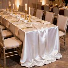 1pc Elegant White Satin Tablecloth: Perfect For Wedding Receptions, Parties And Home Decoration - Rectangular, Woven, Soft And Shiny - Multicolor - View 4
