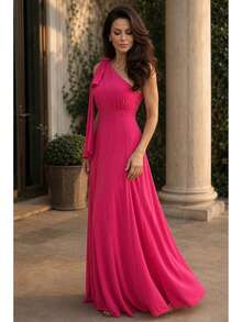 Long Dress For Bridesmaid Wedding Graduation Light Party - Hot Pink - View 5