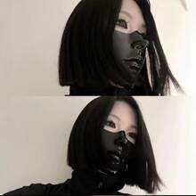 1件萬聖節黑色下半臉面罩，美學賽博龐克戰士面部遮蓋，萬聖節角色扮演 - A - 查看 1