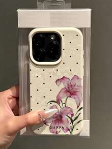 1件粉色花朵波點美學圖案乳白色荔枝紋理啞光全包防摔TPU時尚手機殼，適用於 11 12 13 14 15 16 17 Pro Max A55/54/53/52/51 S25/24/23/22/21系列，防指紋保護殼 - 彩色 - 查看 4