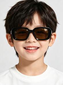 1 PC Boys Girls 6-9Y,Solid Black Slim Rectangle Frame,PC Material,Minimal Retro Eyewear,Summer Playground Daily Matching - Multicolor - View 12