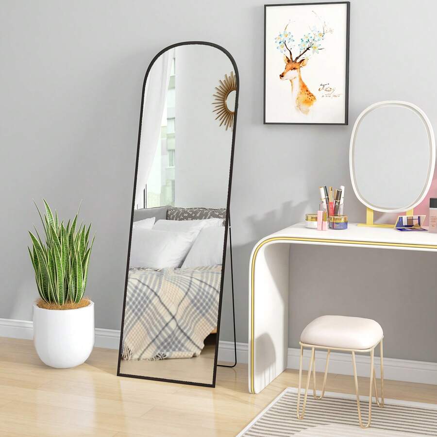 Full-Length Mirror 1615 X 50 Cm Floor Mirror With Aluminum Alloy Frame For Living Room Bedroom Black - 1PC - View 1