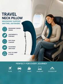 1PC Folding Travel Pillow, Lightweight And Portable-First Neck Pillow With Arm Strap! Supports Head, Body, And Arms, Providing Tilt Support. - Multicolor - View 2