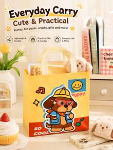 1/4/8/12pcs Cute Puppy Print Nonwoven Tote Gift Bag Available In 4 Styles Colorful Cartoon Dog Theme Carry Bag With Soft Handles Lightweight Roomy Design For Birthday Party Favors Holiday Treats Shopping Gift Wrapping, Reusable Bags - Puppy - View 3