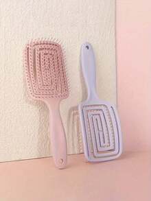 Solid Color Flexible Massage Hairbrush, Hollow Ventilation Design, Unisex, Suitable For Wet And Dry Hair, Fits All Hair Types, Travel Essential, Back To School Supplies, Home Essential, Gift For Women, Family And Friends - A - View 4
