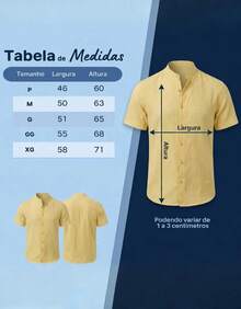 Men's Premium Short-Sleeve Shirt, Lightweight Fabric, Easy To Iron,  For Summer And Beach, Linen Look - - Butter Yellow - View 2