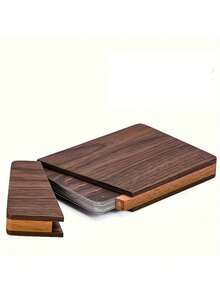 1pc Wooden Walnut Business Card Holder Solid Wood Business Card Holder Desktop Card Storage Box - Multicolor - View 4