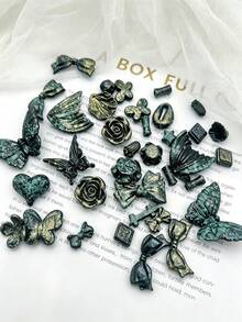 Cuentas de resina estampadas vintage con mariposa encantadora, rosa, lazo y forma de corazón para hacer pulseras, llaveros y accesorios para el cabello DIY - Multicolor - Ver 10