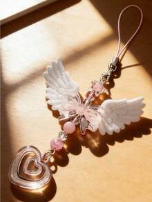 1PC Exquisite Girls Angel Heart Beaded Phone Chain Accessory, Popular Girls Keychain Backpack Hanging Chain - Image Color - View 1