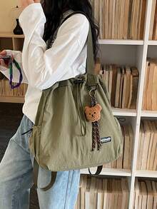 New Fashion Casual Minimalist Unisex Drawstring Closure Solid Color Retro Large Capacity Multi-Pocket University Student Backpack, Lightweight Multipurpose Shoulder Bag For Short Trip, Hiking - Multicolor - View 9