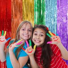 2pcs Rainbow Party Background Ribbon Decorations, Colorful Metallic Foil Tinsel Curtain, Shiny Metallic Background, For Party Decor - Multicolor - View 4