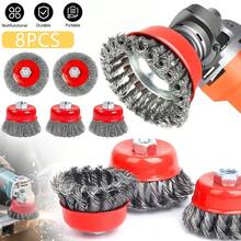 8Pcs M14 Threaded Wire Brush Set 3 Types Angle Grinder Attachment, Heavy Duty Wire Wheels For Rust Paint Welding Slag Removal Metal Cleaning Grinding Polishing - A - View 7