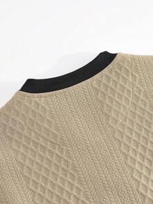 Men's Diamond Jacquard Notch Neck Sweatshirt, Contrast Plaid Splicing Long Sleeve Casual Pullover - Khaki - View 5