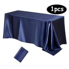 Kit de Mantel de Satén Azul Marino de Lujo - Mantel Rectangular Formal con Forro Antideslizante Apto para Mesa de Comedor en Casa, Decoración de Boda y Fiesta en Interiores y Exteriores - Multicolor - Ver 15