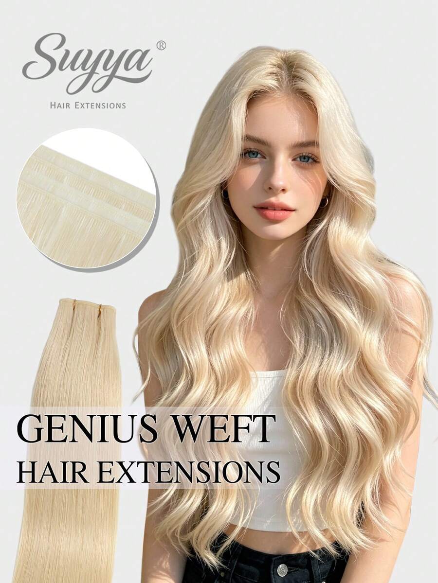 SUYYA 50g 18 Polegadas Cor #60 Loiro Platina Cabelo Humano Real Macio e Sedoso Extensões de Trama Genius Adiciona Volume para Cabelos Lisos Adequado para Cabeleireiros - S60 - Visão 1