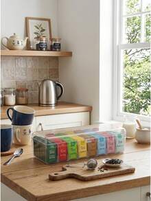 1pc 8 Compartments Clear Acrylic Tea Bag Storage Rack,Multi-Functional Coffee Pod Sugar Packet Storage Container,Detachable Makeup & Sundries Display Holder,Wall-Mounted Or Countertop Kitchen Spice Shelf Pantry Cabinet Organizer. - Transparent - View 1