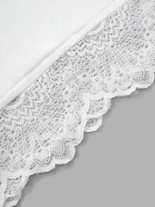 Autumn White Lace V-Neck Wrap Tie Waist Ruffle Cropped Slim Fit Top, Suitable For Cafe Check-In, Relaxed Daily Date, City Shopping Outing, Halloween Elegant Soft Outfit, Short Trip Travel Outfit - White - View 9