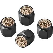 Tire Stem Caps Cover,4 Pcs Metal Black Cap, Aluminum Car Wheel Stem Caps,Universal Stem Covers,Trucks,Bikes,Bicycles, Motorcycles,Corrosion Resistant (Leopard) - Leopard - View 1