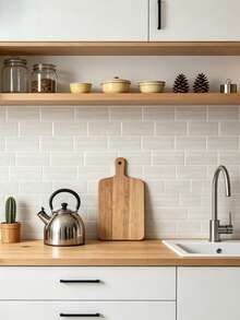 Apricot Stone Texture Waterproof 3D Textured Wall Panel DIY Tile, Removable Self-Adhesive Wall Sticker, Suitable For Kitchen Bathroom Backsplash And Holiday Decoration - White - View 1