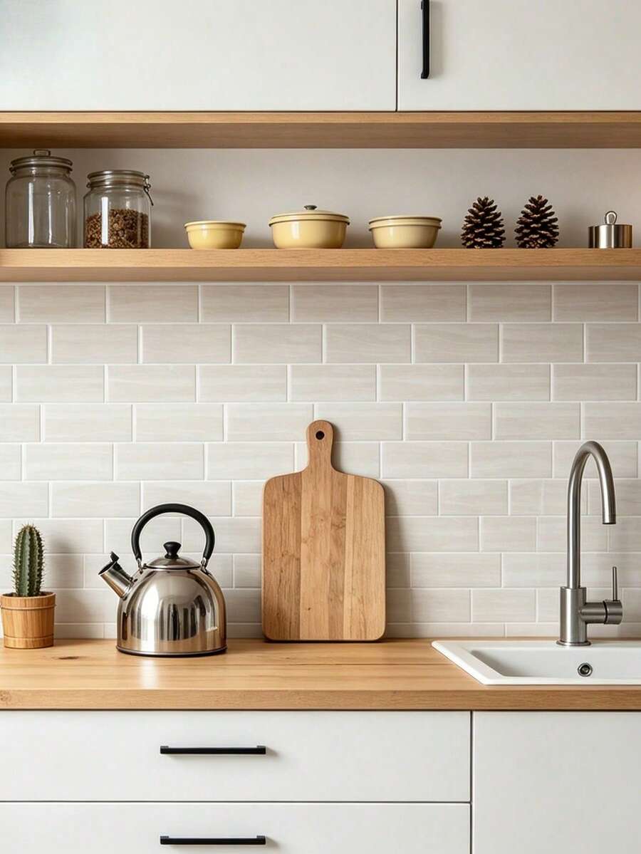 Apricot Stone Texture Waterproof 3D Textured Wall Panel DIY Tile, Removable Self-Adhesive Wall Sticker, Suitable For Kitchen Bathroom Backsplash And Holiday Decoration - White - View 1