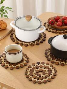 3Pcs/1pc Wooden Heat Resistant Coasters, Non-Slip Trivets, Table Mats, Cup Coasters, Pot Holders, Bowl Pads, Anti-Scald Placemats, Washable Easy Clean Dining Table Decor For Home, Parties & Restaurants - View 8