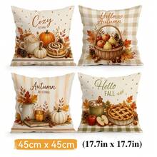4pcs/1pc Autumn Dessert Fruit & Vegetable Plaid Pattern Pillow Case, Single-Sided Printed Pillow Case, Suitable For Living Room, Bedroom, Home Decor, All-Season Pillow Case - Multicolor 02 - View 15
