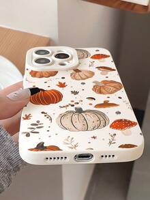 1pc Personalized Halloween Pumpkin & Autumn Leaf Pattern Cream White Full Screen Pupil Phone Case, Compatible With IPhone 16/16 Pro/16 Plus/15/15 Pro Max/15 Pro/11/12/13/14 Pro Max/12 Mini/13 Mini/11 Pro/11 Pro Max/12 Pro/12 Pro Max/13 Pro/13 Pro Max/14 Pro/14 Pro Max, Soft Shell, Premium Creative Design - Multicolor - View 3