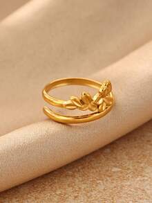1PC Minimalist Plumeria Flower Wrap Rings For Women 18K Gold Plated Stainless Steel Adjustable Ring Dainty Stackable Finger Jewelry Gift - Multicolor - View 1